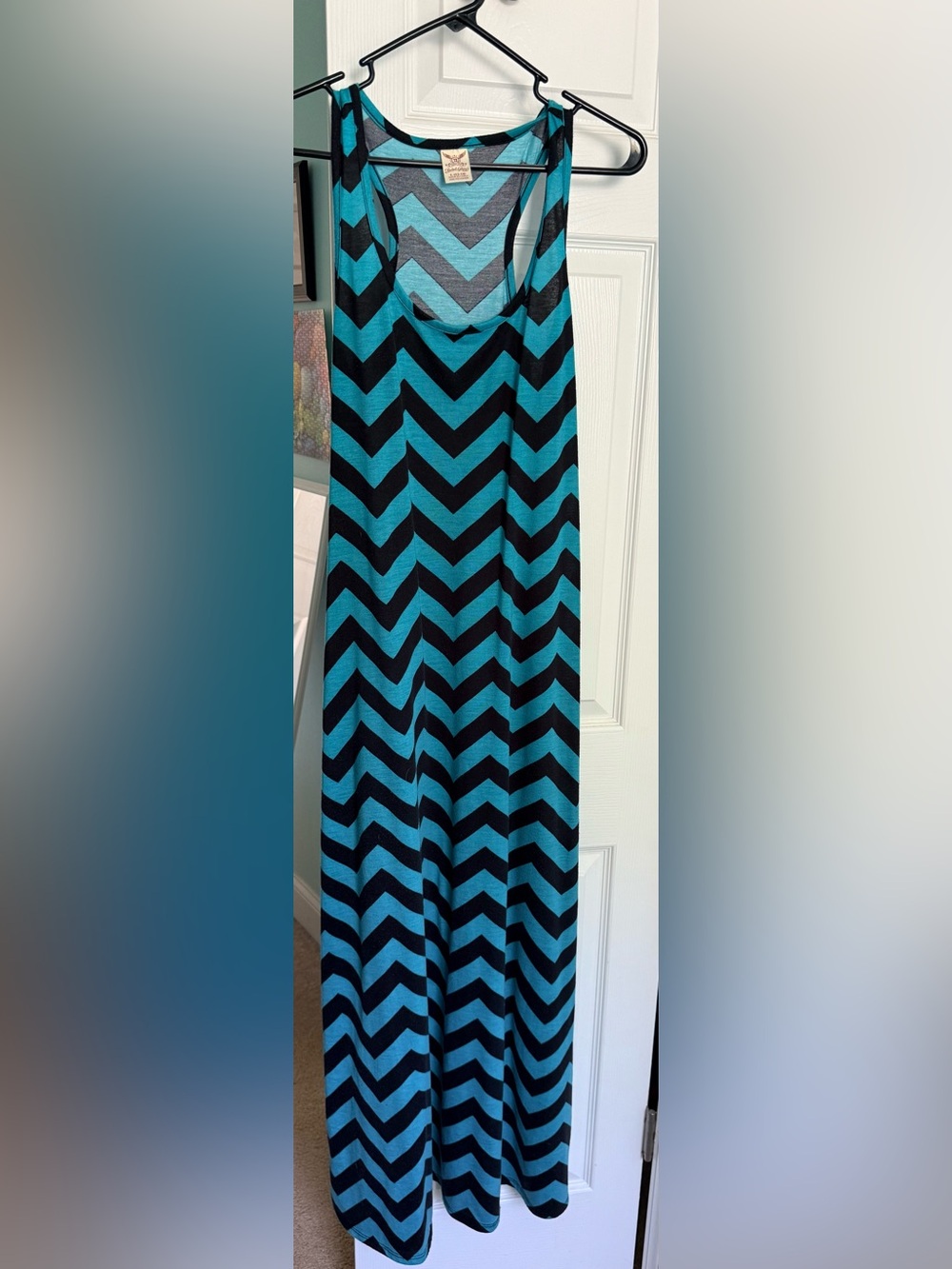 Faded Glory Teal and Black Chevron Maxi Dress, Size Large